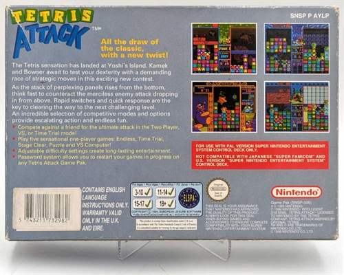 Tetris Attack - Komplet i Æske - SNES - (UKV) (EUR) (C Grade) (Genbrug)